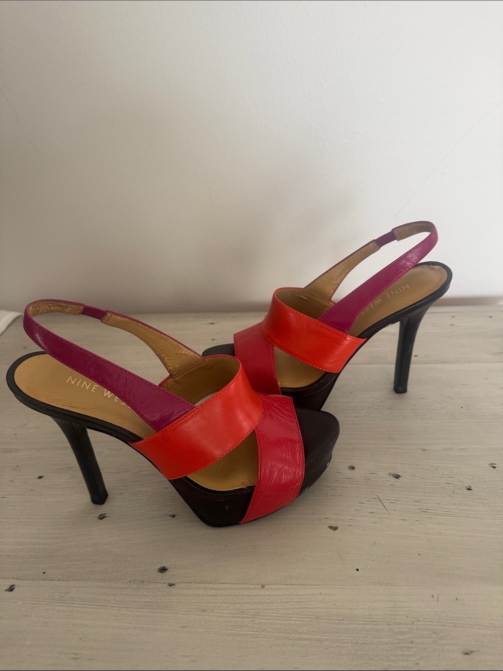 ❤️‍🔥Nine West Red and Fuchsia Slingback Platform Heels❤️‍🔥